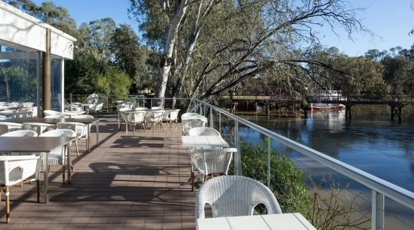 The deck at Spoons Riverside looking out over the Murray River