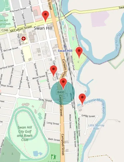 Map showing attractions around Swan Hill